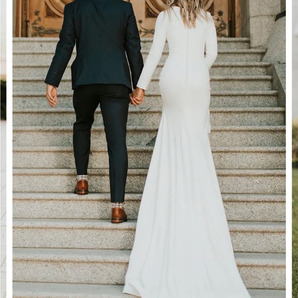 KissProm Long Sleeve White Wedding Dress with Train